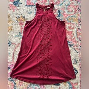 Altar’d State Faux Suede High Neck Laser Cut Mini Dress Red Small